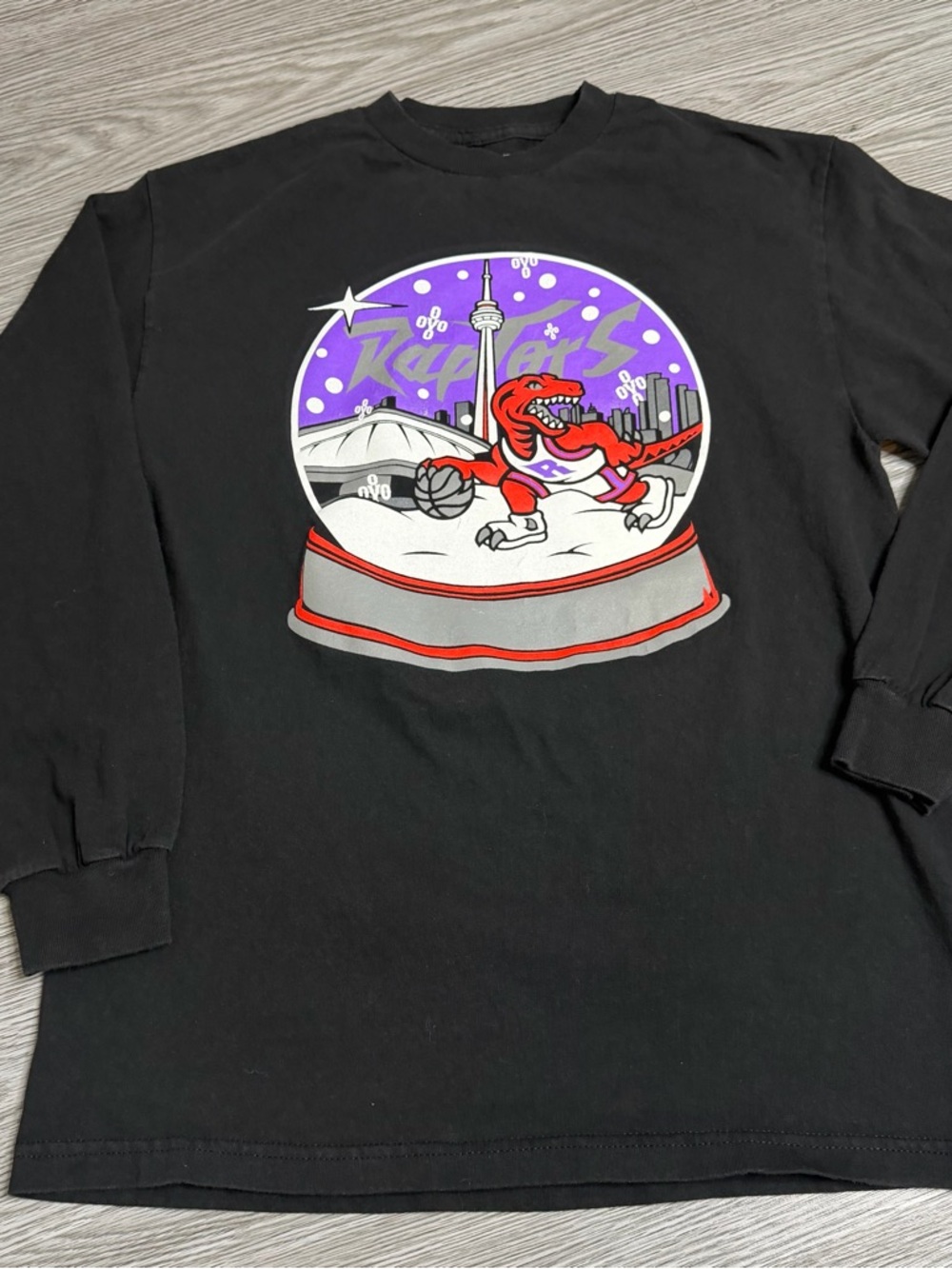 OVO Black Long Sleeve Raptors Snow Globe Graphic Tee